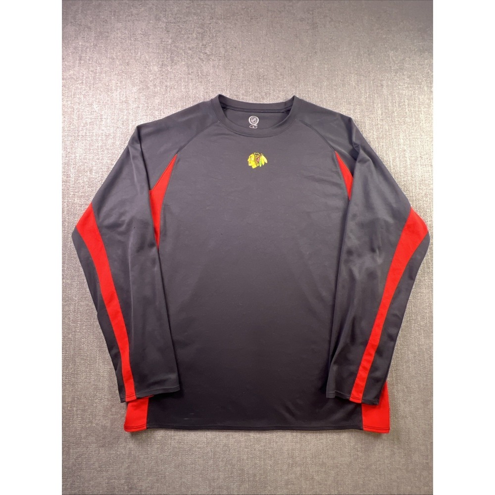 NHL Chicago Blackhawks Shirt Men's L Black Red Center Chest Logo Hockey Training